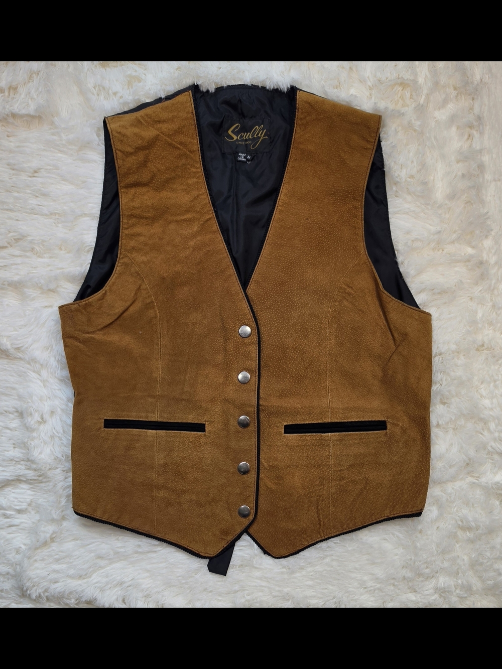 Vintage Scully Western Cowgirl Leather Snap Button Vest Brown Womens Size Medium